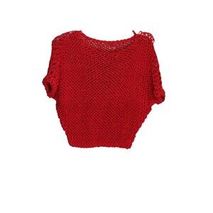 Handmade Red Knit Top Short Sleeve Dolman Sleeves See Measurements